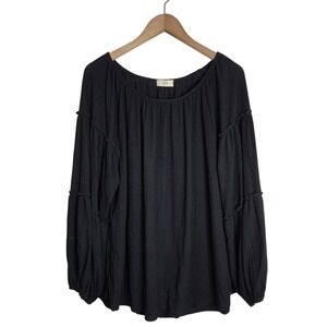 Entro Blouse Women's Large Crinkle Boho Tunic‎ Long Sleeve Black
